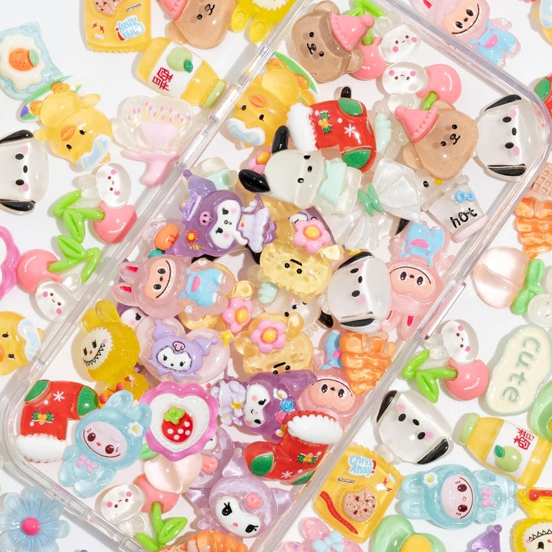 Decoden Charms 100PCS Mixed Kawaii Flatback Resin Charms for Crafts, Cabochon for DIY Projects, Slime Charm, Resin Art, Scrapbooking, Phone Case & Accessories (Multicolor) - Image 1